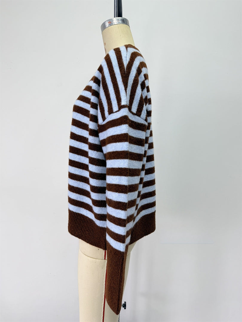 Casual Color Block Stripe Knit Pullover Women N6G187