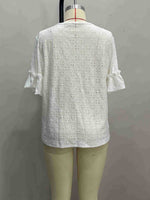 Load image into Gallery viewer, Knit Embroidered Cutout V-Neck Ruffle Top N6F194
