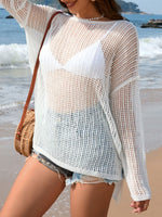 Load image into Gallery viewer, Acrylic Knit Beach Cover Long Sleeve White N25A035
