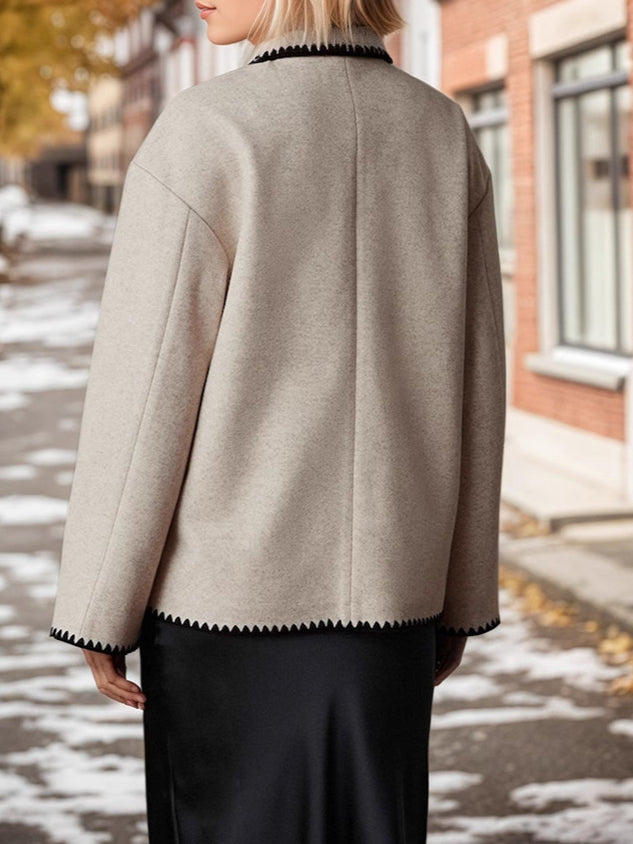 Contrast Binding Notch Crop Coat Dual Pocket  Apricot N5Z621