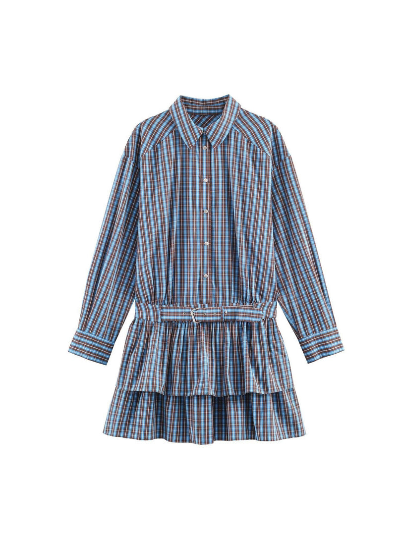 Layered Gingham Dress with Belt Women N6C115
