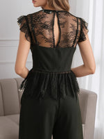Load image into Gallery viewer, Black Lace Ruffle Cap Sleeve Sheer Crop Top N6F239