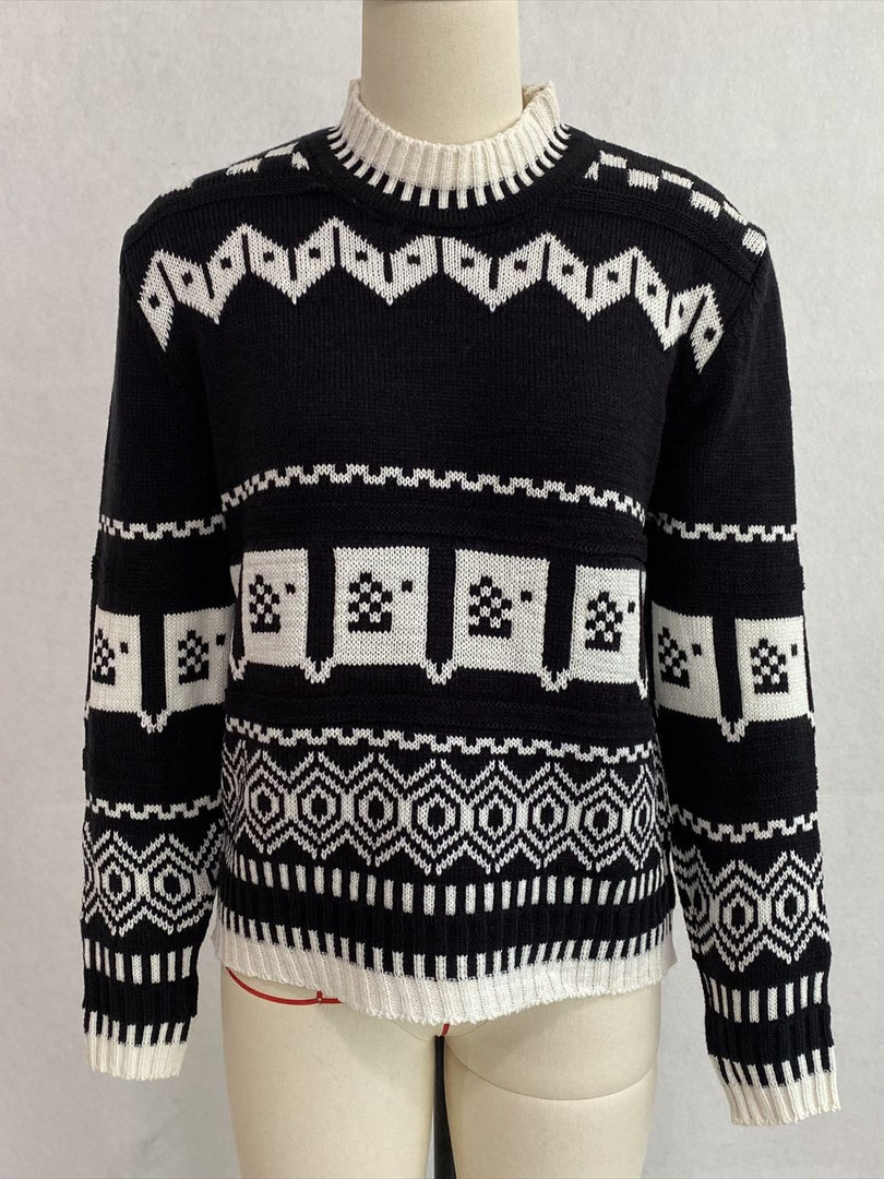 Fair Isle Geometric Jacquard Loose Pullover Sweater N6H285