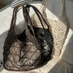 Load image into Gallery viewer, Open Weave Waxed Rope Beach Bag Large Straw Tote N6F116