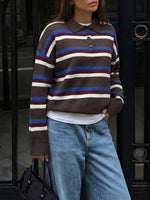 Load image into Gallery viewer, Color Block Stripe Polo Knit Pullover Oversized Lapel N6G146