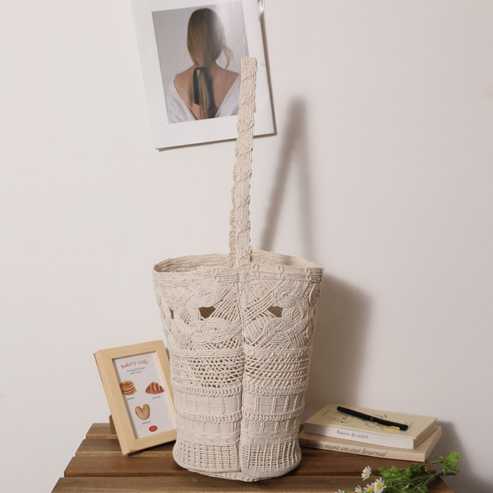 Straw-Style Openwork Flower Bucket Bag Women Beach N6E053