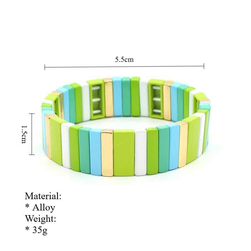 Rectangular Enamel Links Bangle Alloy Stackable S5P154