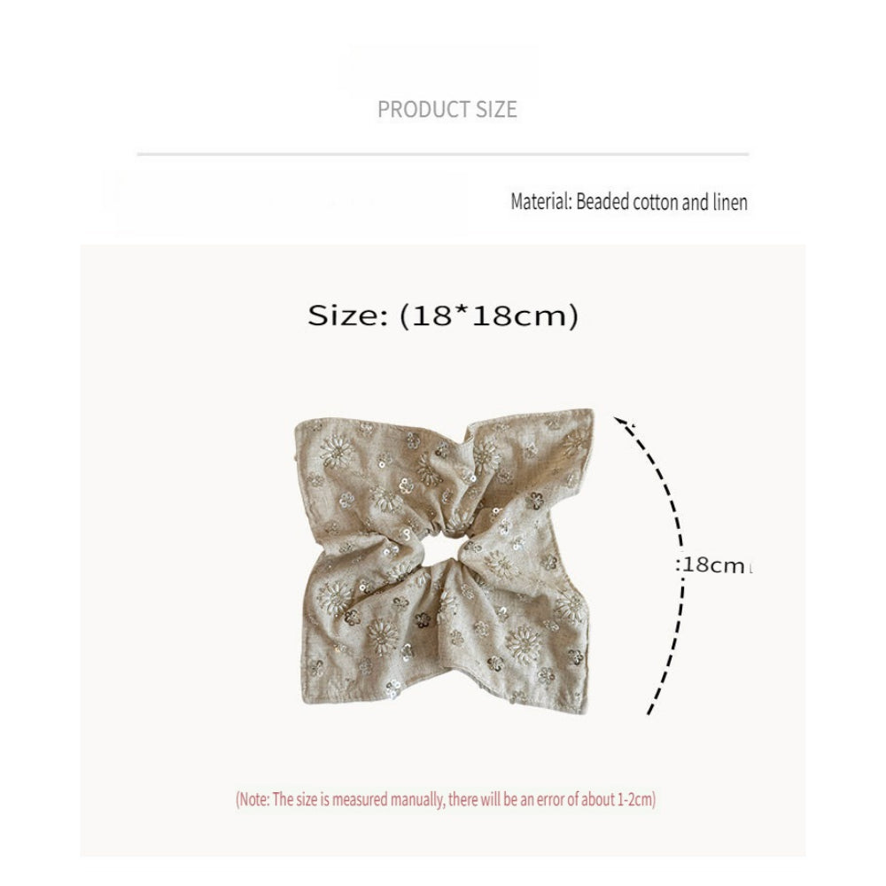 Linen Handmade Sequin Beaded Square Scrunchie N6F139