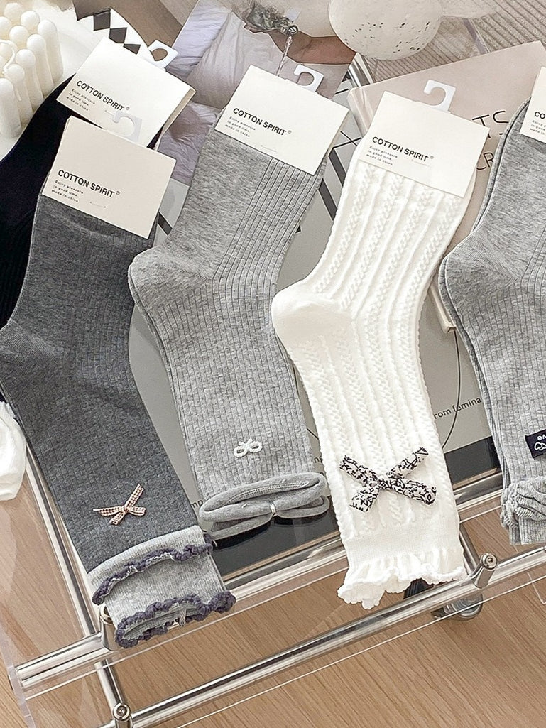 Bow Letter Label Slouch Socks Women N6C167
