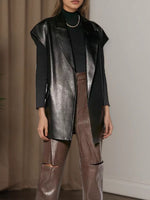 Load image into Gallery viewer, PU Notch Belted Vest Sleeveless Shearling Mid Weight  N5Z620