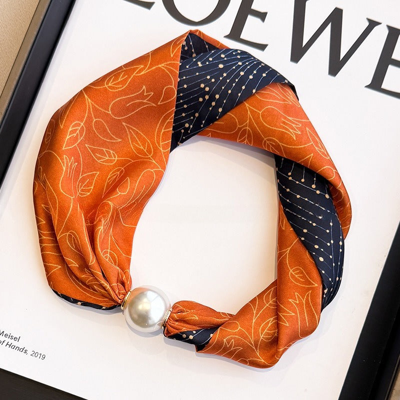 Womens Pearl Magnetic Clasp Skinny Scarf N6K260