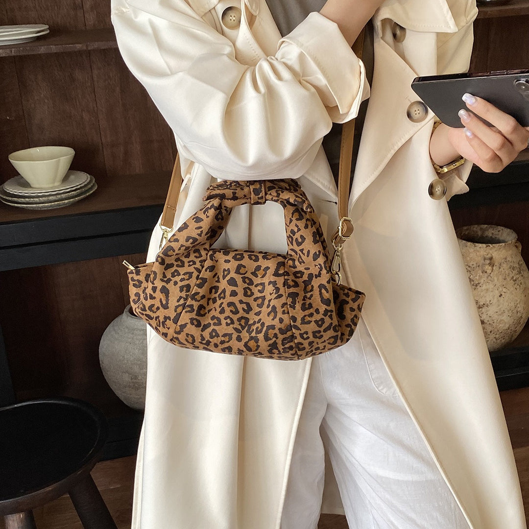Women's Leopard Print Ruched Suede-Feel Bag N6J214