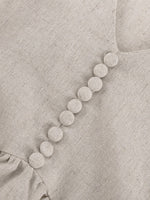 Load image into Gallery viewer, French V neck Lantern Sleeve Linen Blend Dress Women N6C208