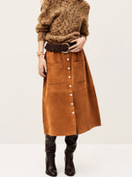 Load image into Gallery viewer, Corduroy High Waist Skirt Women Retro Caramel Brown N5A075
