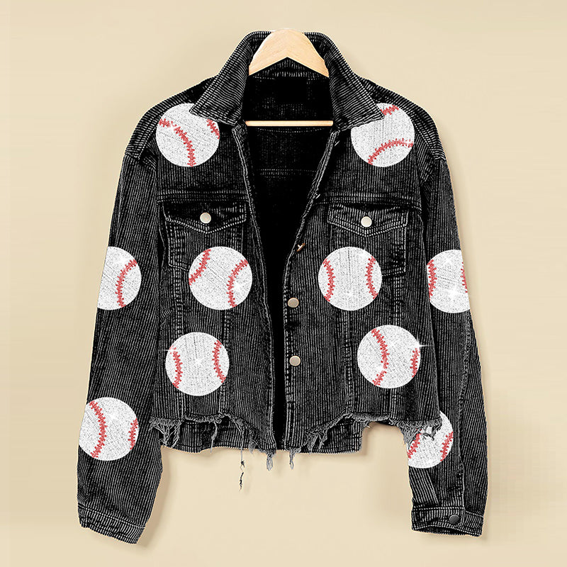 Corduroy Baseball Jacket Women Sequin Embroidery N5A113