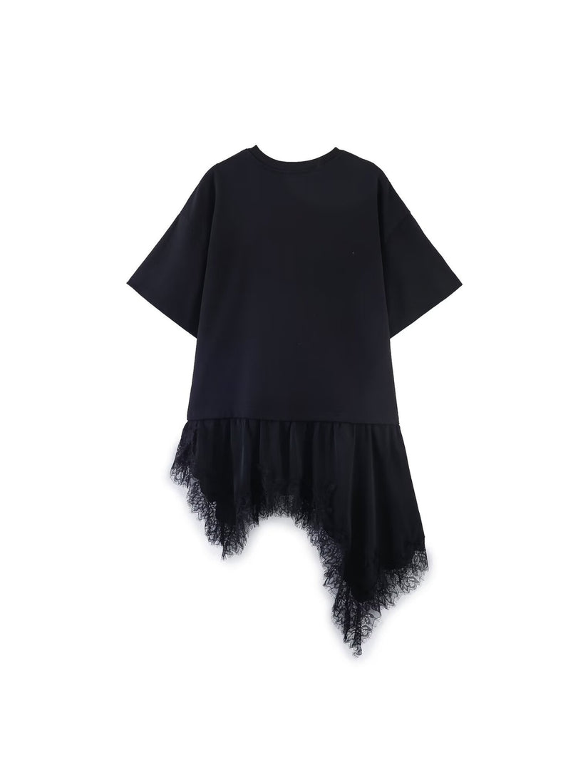 Lace Panel Asymmetric Tee Women N6F253