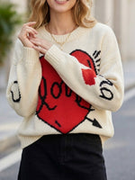 Load image into Gallery viewer, Heart Print Long Sleeve Round Neck Loose Knit Sweater N6H302