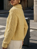 Load image into Gallery viewer, Cable-Knit Polo Collar Openwork Button Cardigan Women N6H284