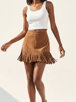 Load image into Gallery viewer, Rivet Fringe Suede Skirt Women N6C130