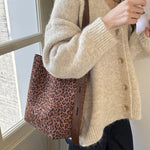 Load image into Gallery viewer, Women's Suede Leopard Print Bucket Shoulder Bag N6J114