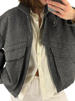 Load image into Gallery viewer, Herringbone Stand Collar Jacket Women N5A353