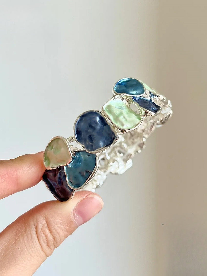 Enamel Square Geometric Stretch Bangle Women N6C218