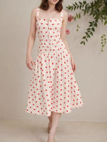 Load image into Gallery viewer, White Red Polka Dot Wrap Bodycon Maxi Dress Women N6E158