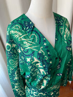 Load image into Gallery viewer, Green Paisley V-Neck Bell Sleeve Dress N6F258
