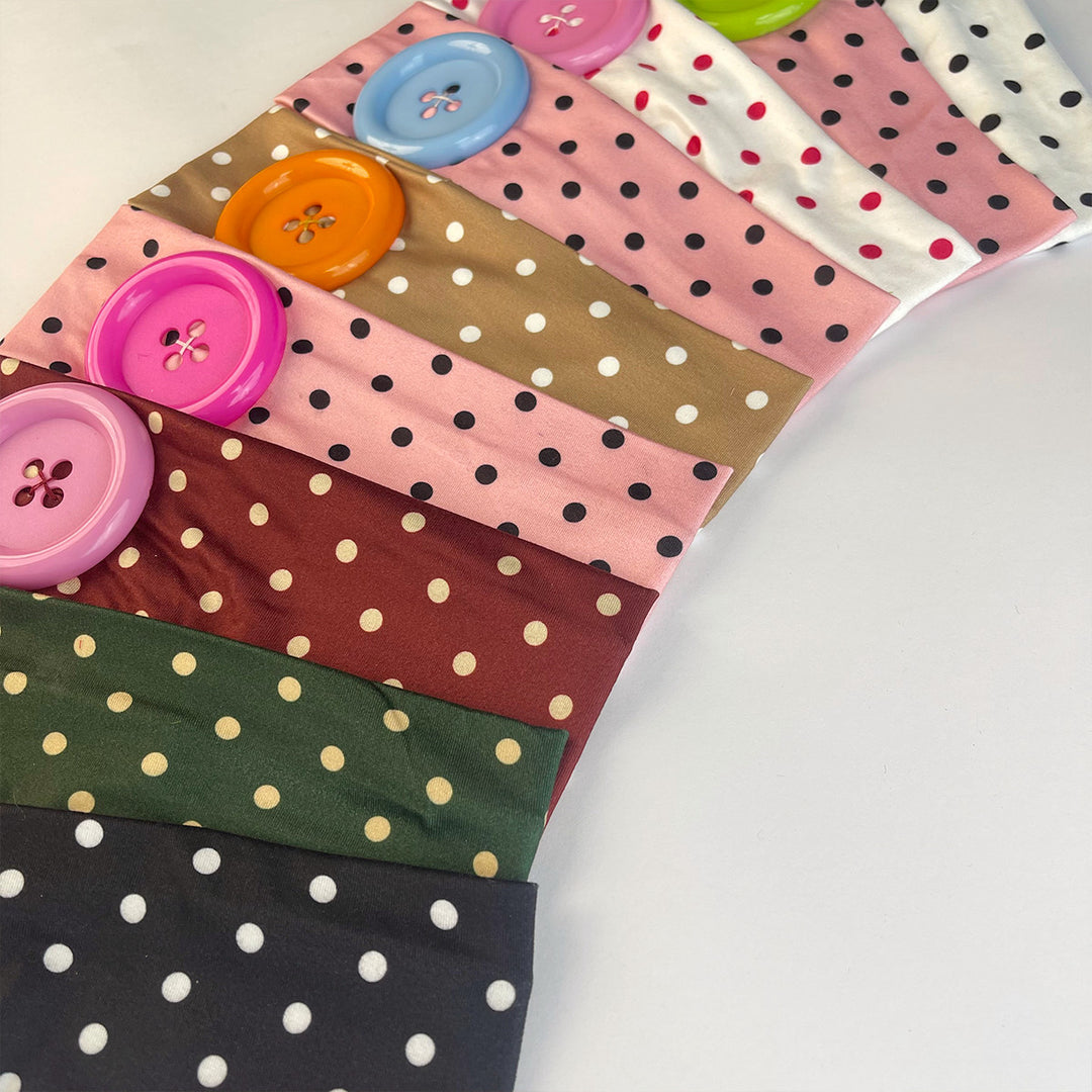 Polka Dot Button Headband Wide Elastic Sport Hairband N6F074