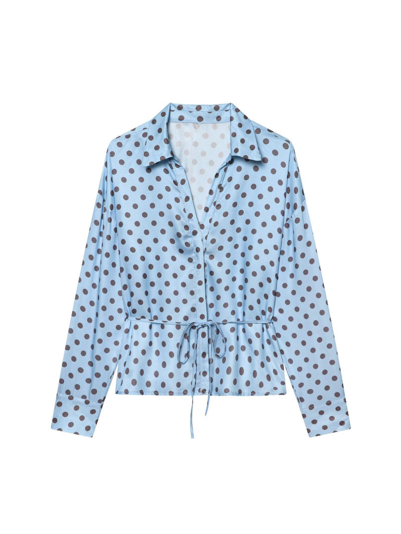 Polka Dot Satin Crop Shirt Women Office N6C109
