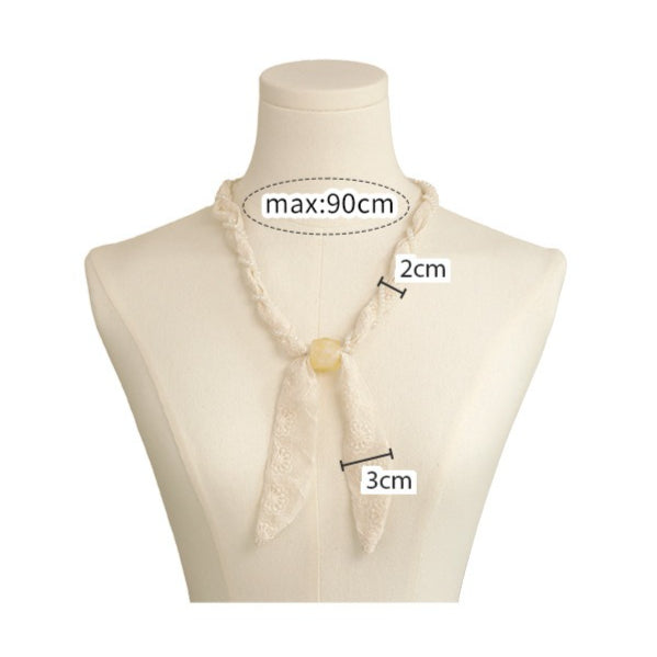 Womens Beige Lace Floral Pearl Scarf Necklace N6K273