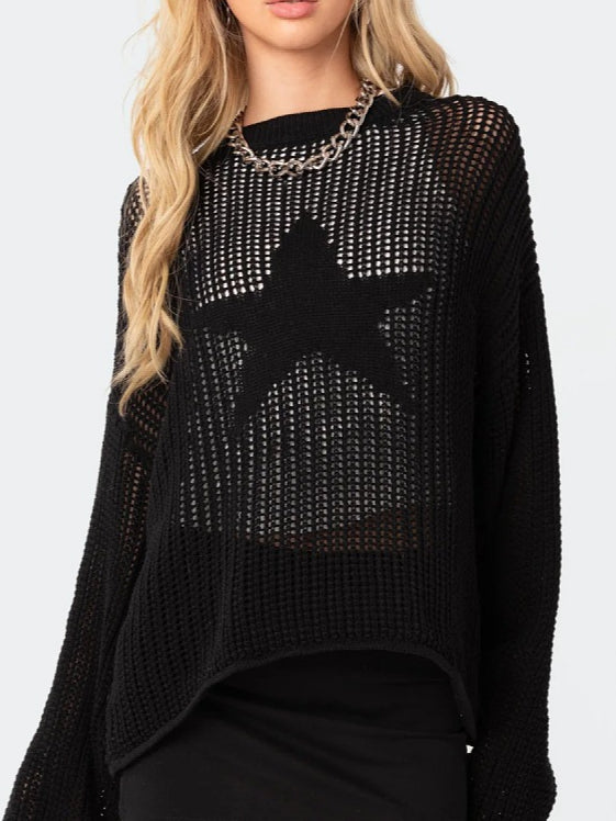 Sexy Openwork Knit Pullover Sweater Women N6D074