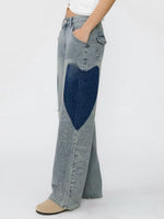 Load image into Gallery viewer, Patchwork Heart Detail Straight Leg Denim Jeans Women N6D163