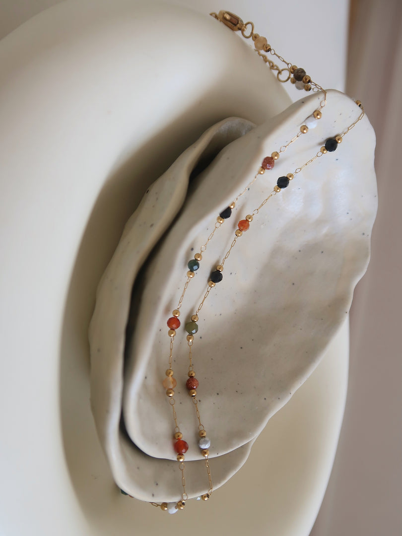 Colorful Natural Stone Crystal Titanium Chain Jewelry N6H190