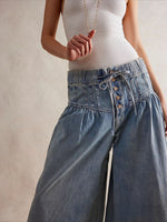 Load image into Gallery viewer, Wide Leg Relaxed Tie Waist Denim Pants Women N6C283
