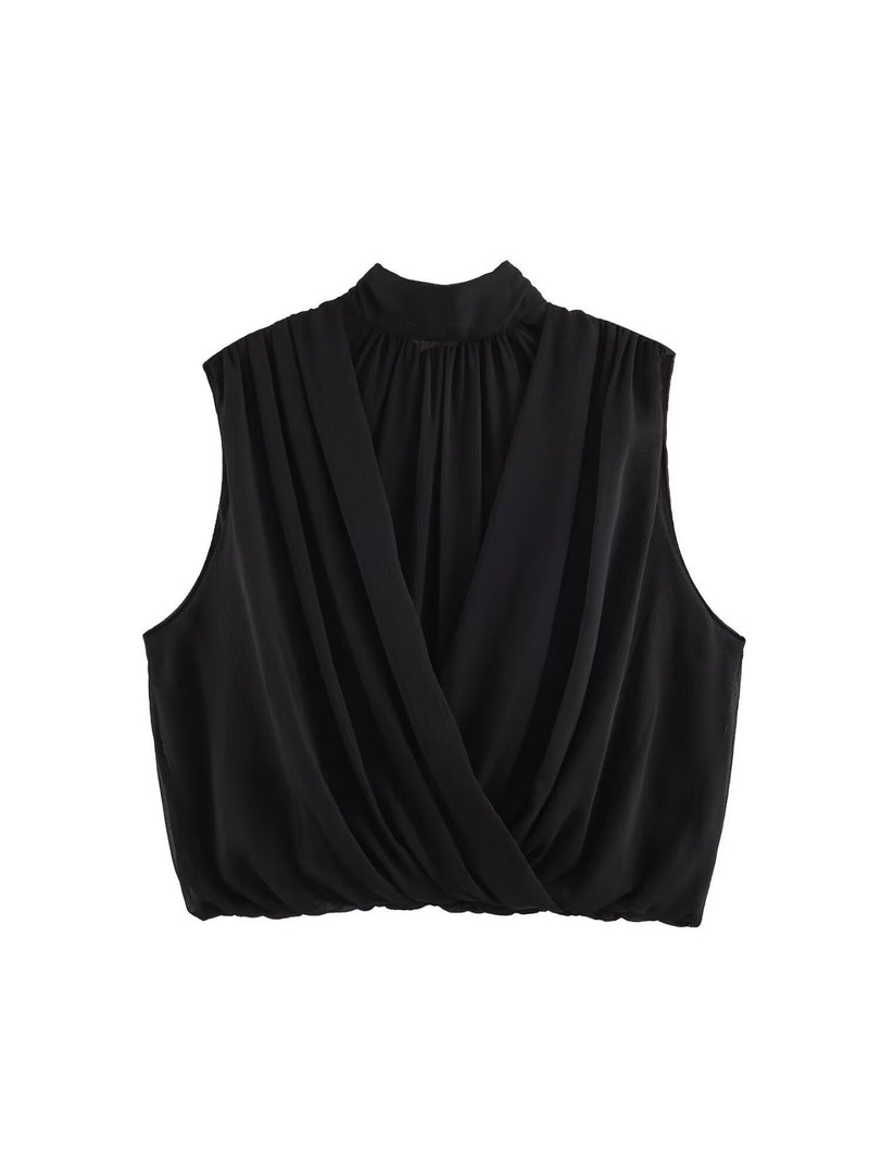 Chiffon Pleated Polka Dot Blouse Stand Collar N6F199