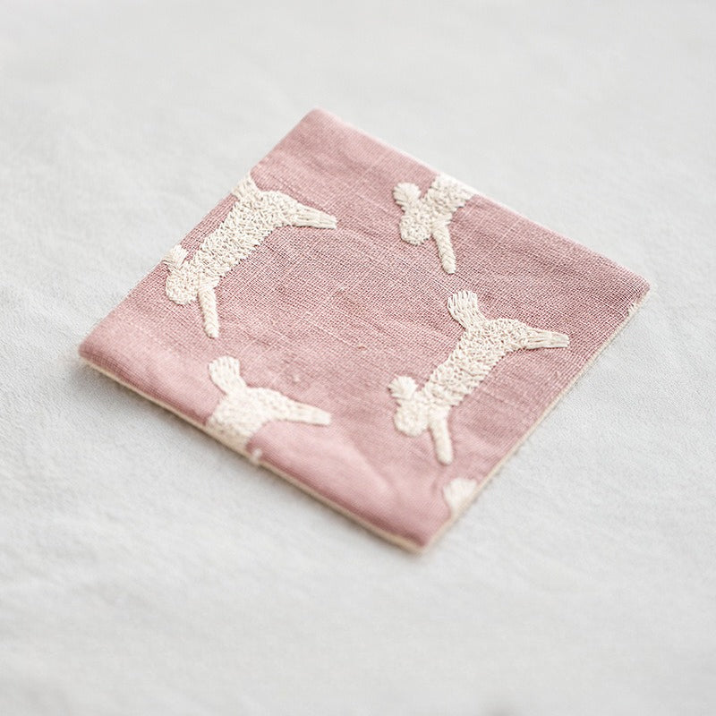 Square Embroidered Coaster Fabric Absorbent Table Mat N6G059