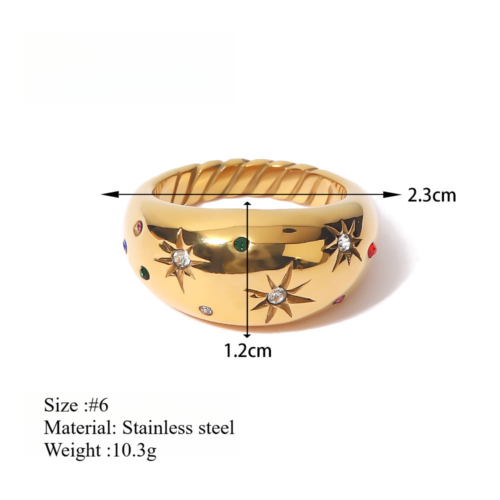 Hexagon Star Ring Steel Rhodium Plated Lightweight S5P064