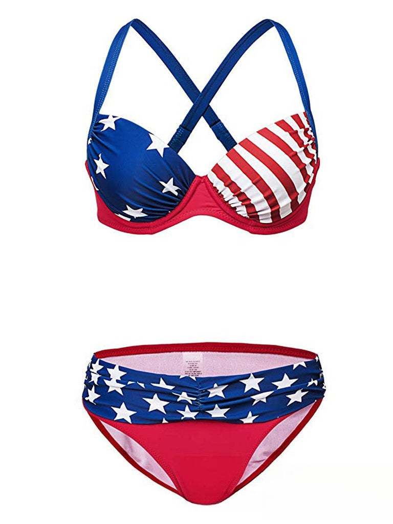 Color Block Print Underwire Bikini Set Women N6C290