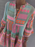Load image into Gallery viewer, Printed V-Neck 3/4 Sleeve Dress Women N6D069
