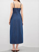 Load image into Gallery viewer, Strapless Denim Dress with Linen Blend Light Blue N6C186