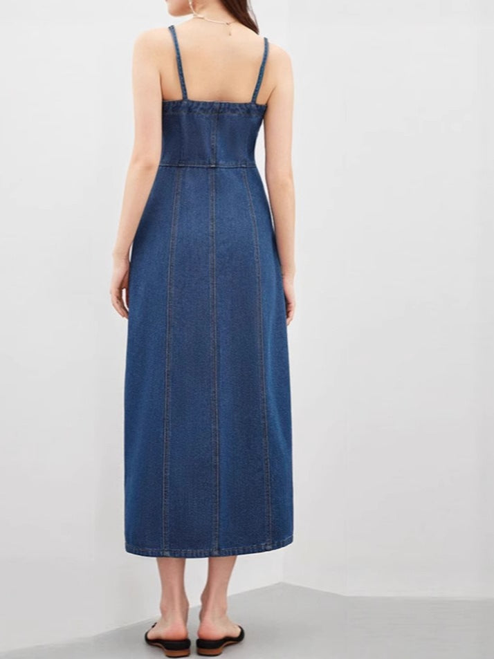 Strapless Denim Dress with Linen Blend Light Blue N6C186