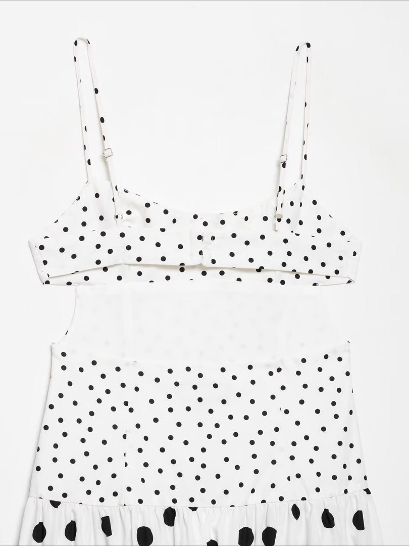 Polka Dot Spaghetti Strap Midi Dress Women N6F197