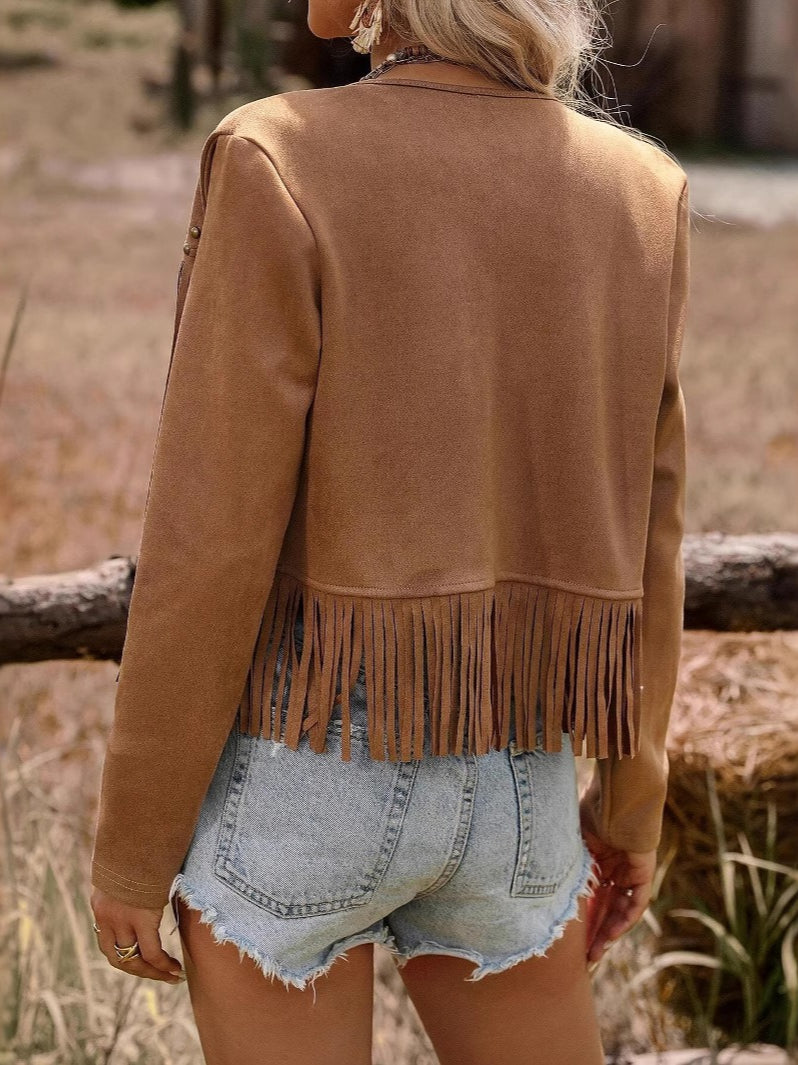 Suede Fringe Vest with Rivet Women N6C129