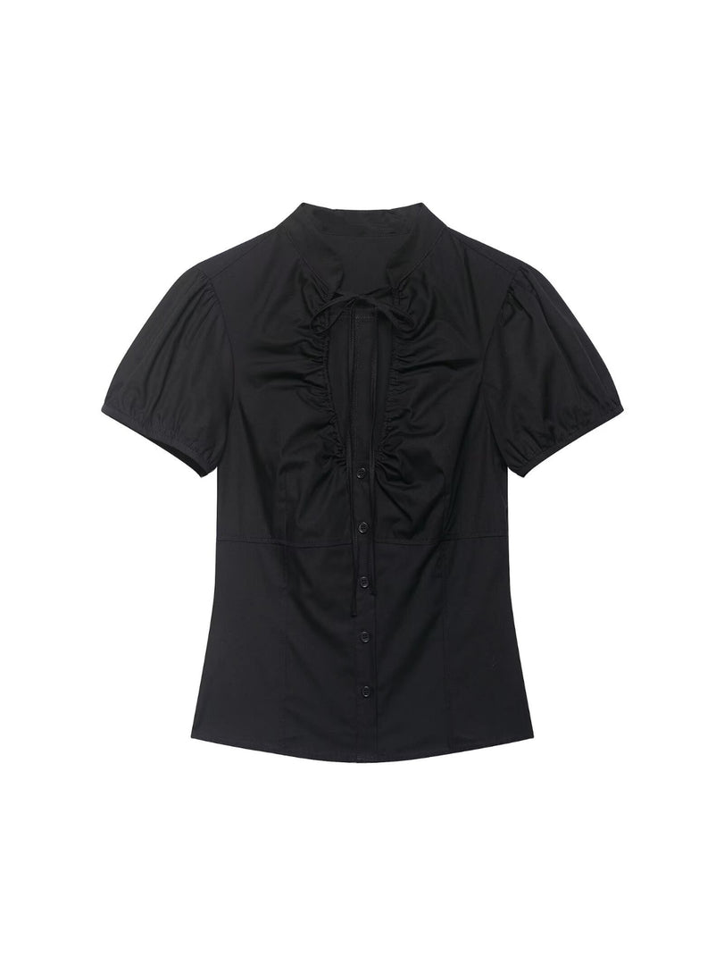 Polka Dot Tie Waist Short Sleeve Shirt Women N6E149