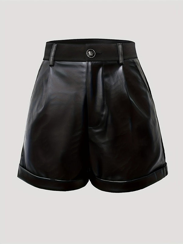 High Waist PU Leather Shorts Women Office N6B182