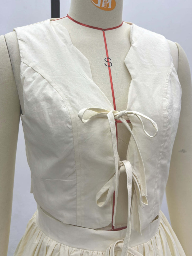 Vest and High Waist Skirt Set Women Beige N6D071