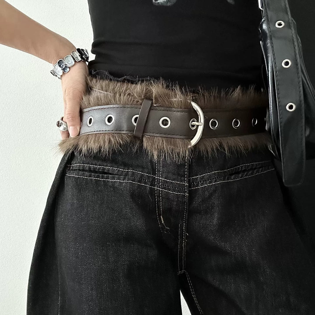 Women's Faux Leather Plush Wide Waist Belt N6J135