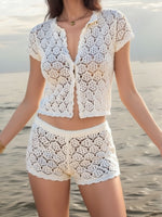 Load image into Gallery viewer, Openwork Knit Two-Piece Set V-Neck Vacation N6C330