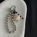 Load image into Gallery viewer, Silver Tone Beaded Keychain Minimalist Bag Charm  N6G033